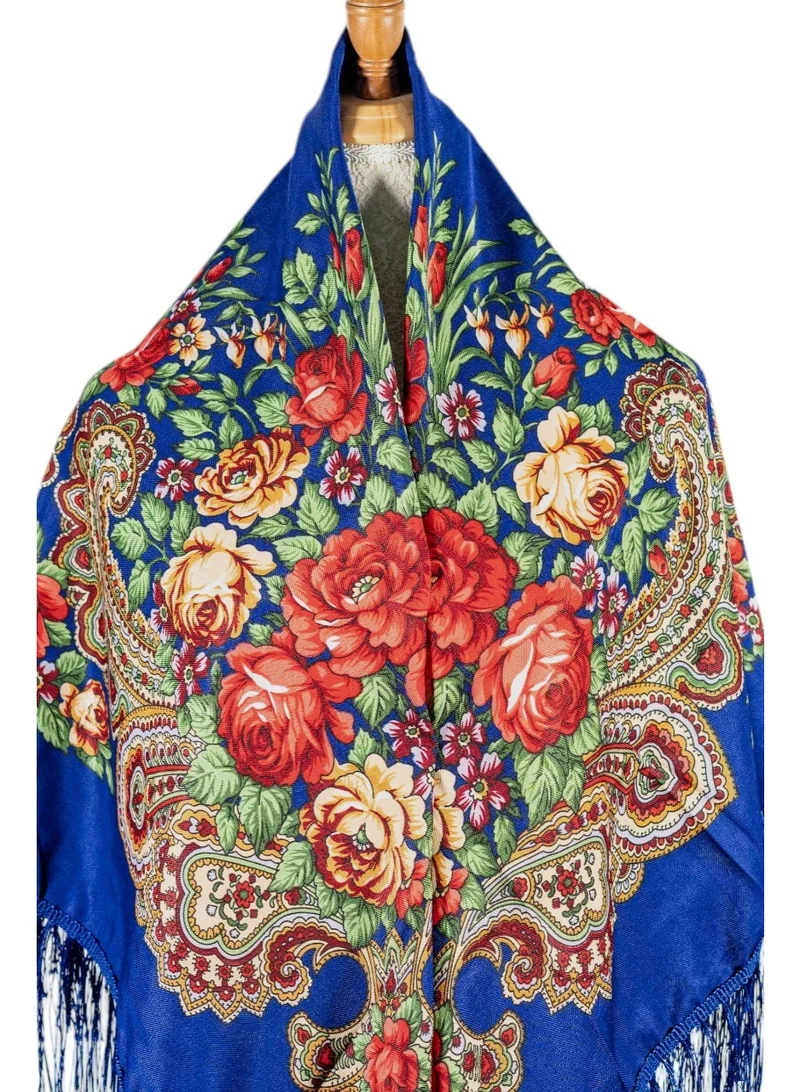 بيداني شال أزرق ملكي بنقوش أزهار القيصر